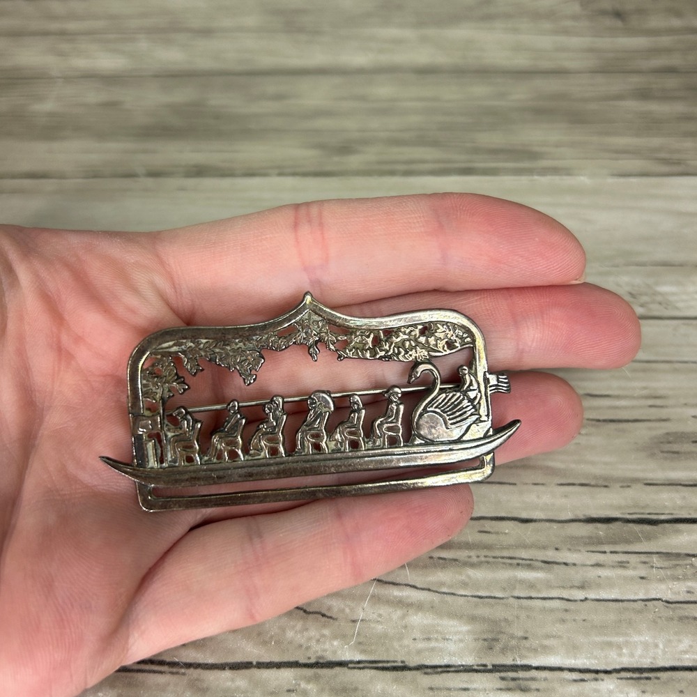 Hand & Hammer Boston Swan Boat Patriotic Brooch Pin Sterling Silver